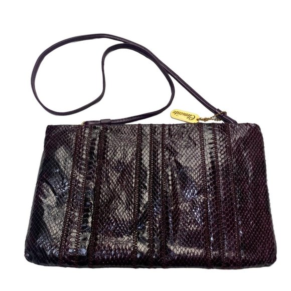 CLEMENTE SNAKE SKIN Dark Purple CLUTCH ZIP CLOSE PURSE VINTAGE 11X7 - Picture 1 of 8
